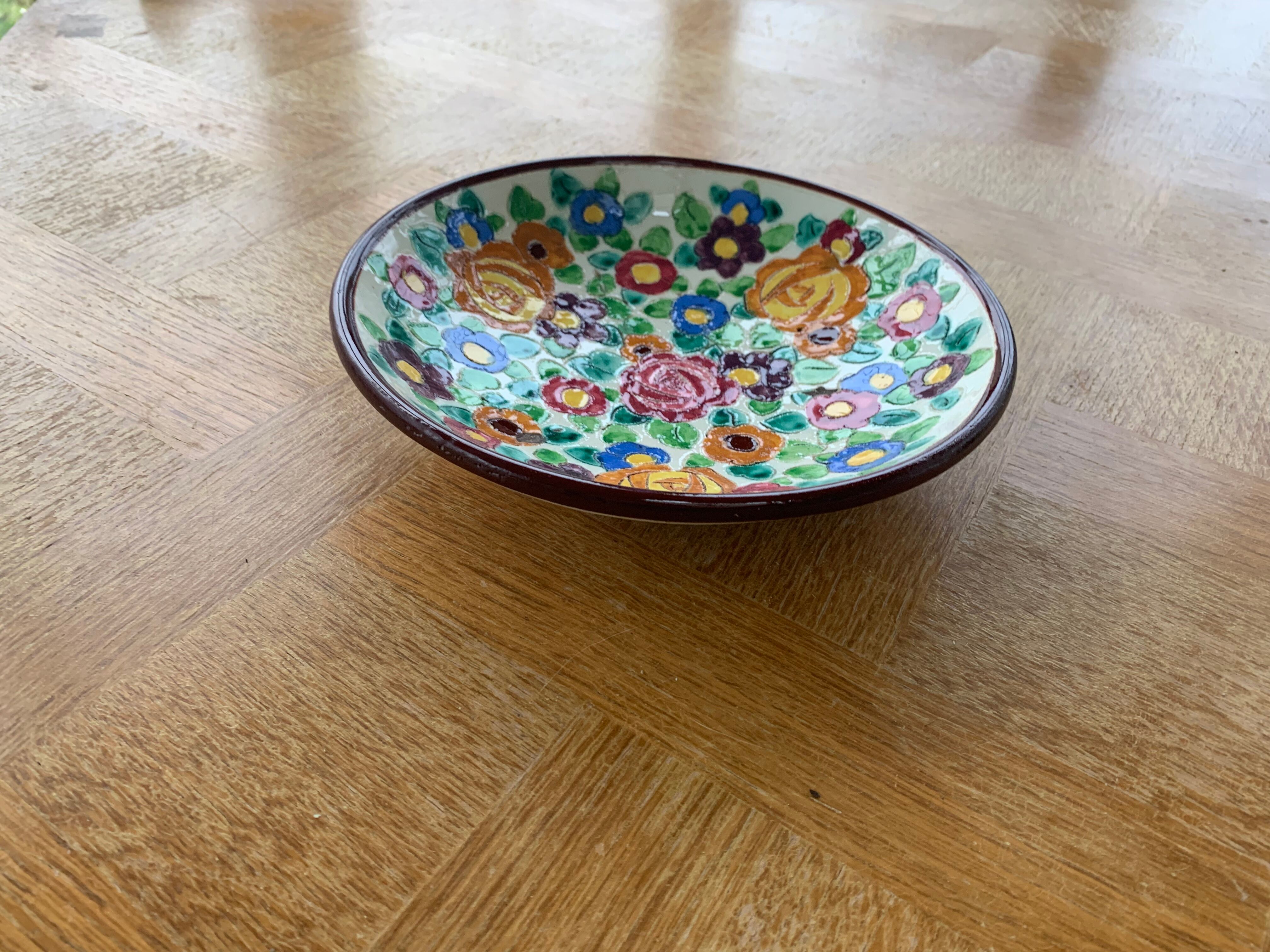 Enamelled ceramic cut floral pattern ceram Monaco vintage