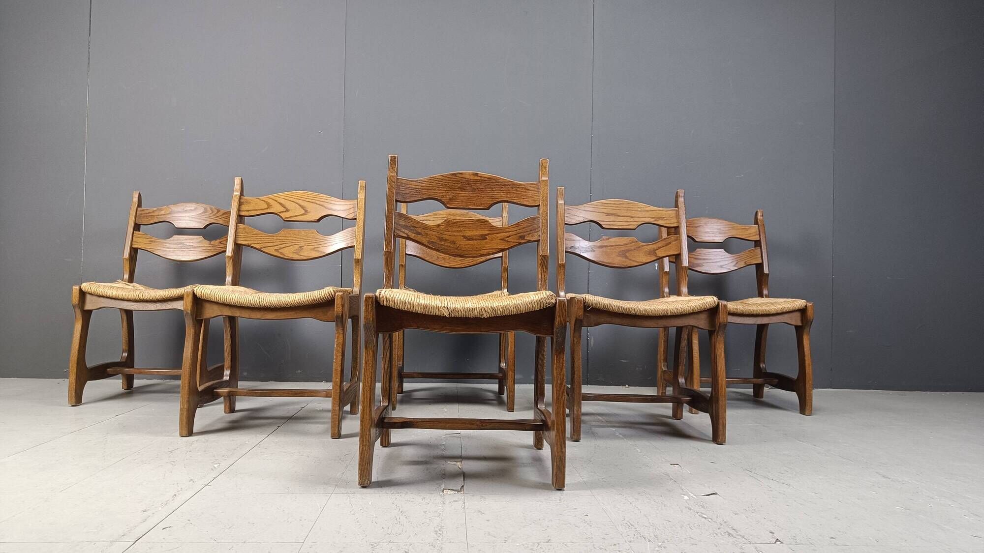 Vintage oak and wicker dining chairs, 1960s
