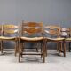 Vintage oak and wicker dining chairs, 1960s
