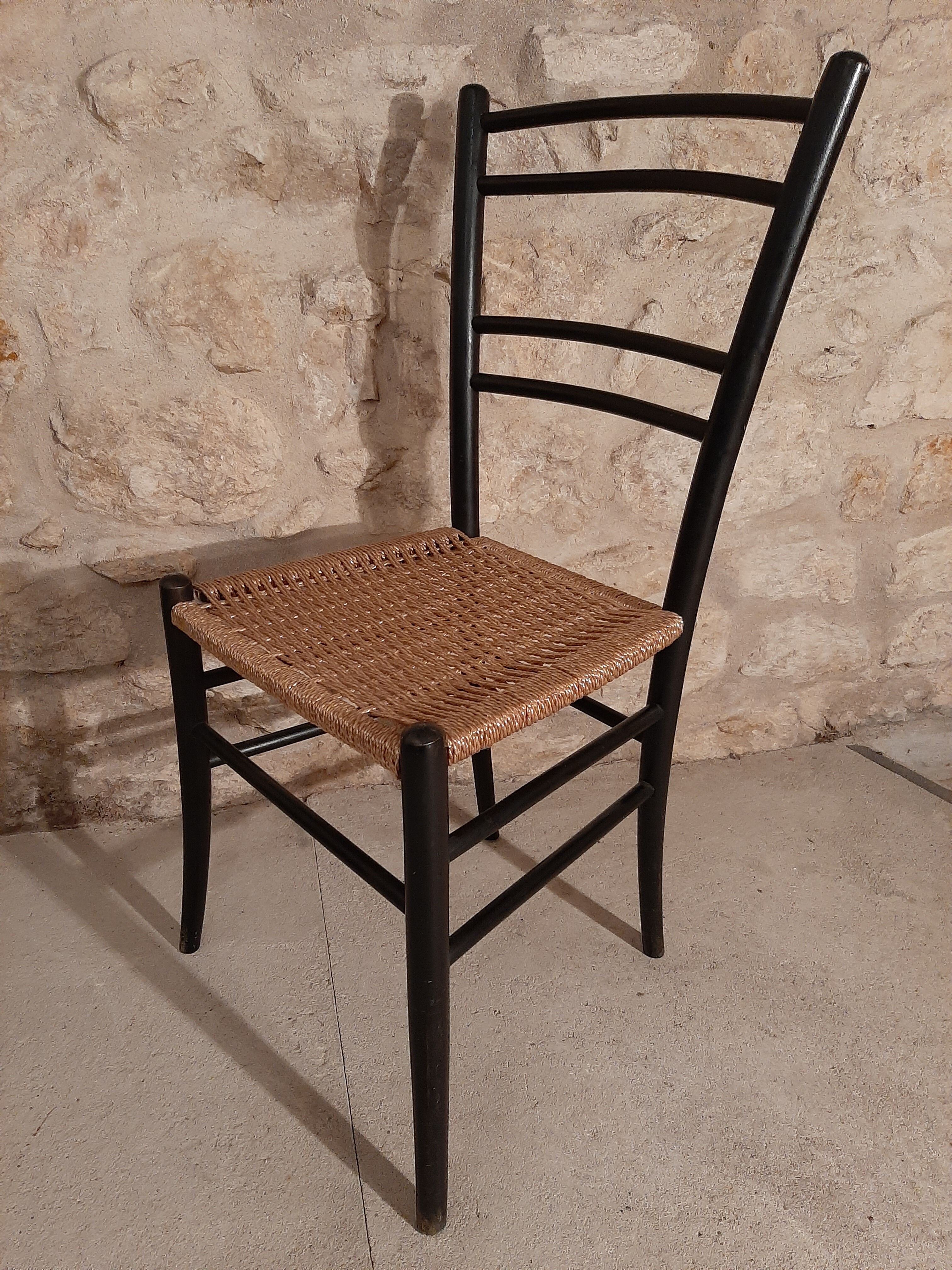 Pair of wooden chairs and rope Italy 1960