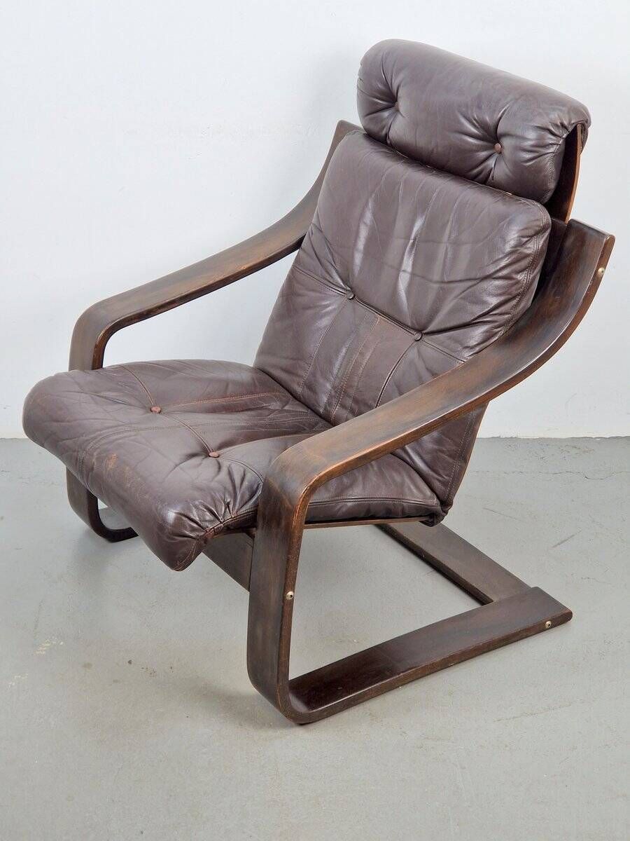 Vintage Armchair in Brown Leather and Bentwood attributed to Coja, 1970s