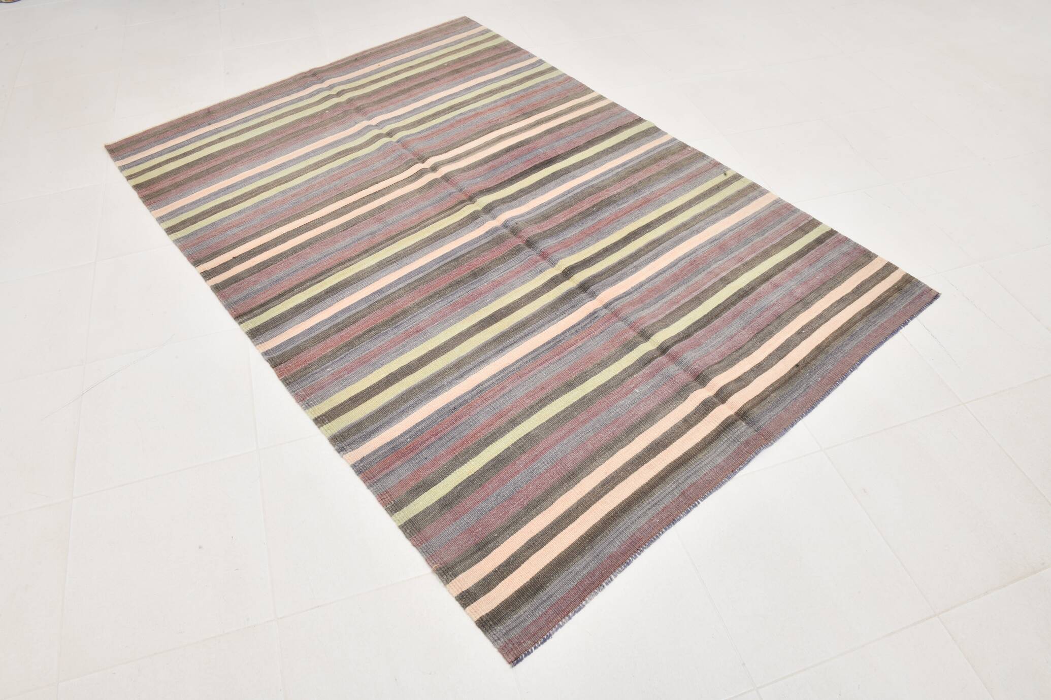 5x7 Shades Of Grey Rug, Handmade Wool Rug, 153x220Cm Antique Kilim Rug