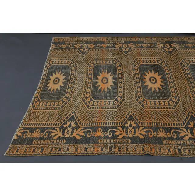 1970s Vintage Turkish Oushak Handmade Wool Cotton Orange Area Rug 170x340