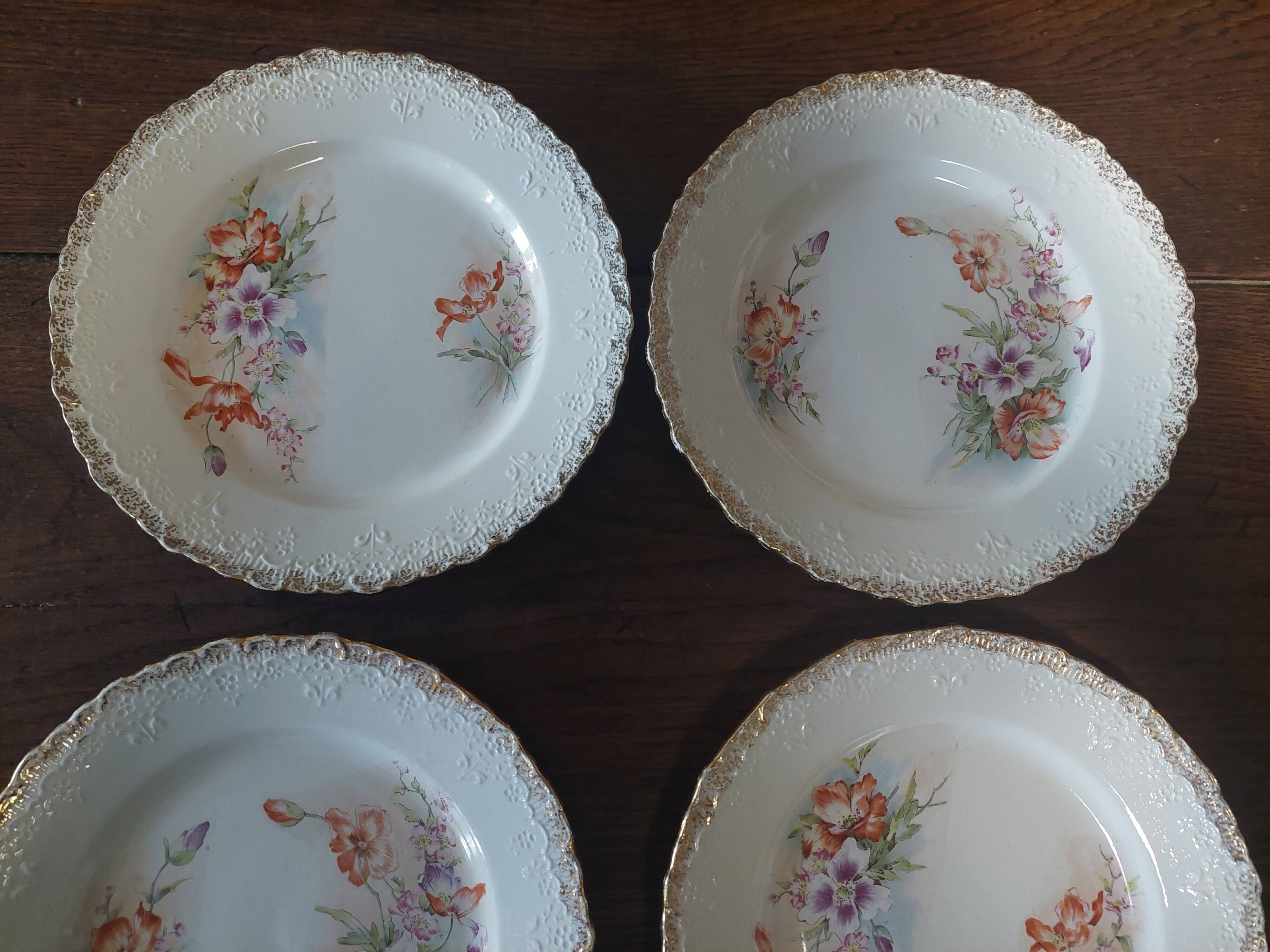 Dessert plates, set of five, Creil Montereau iron earth