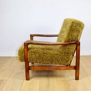 Wooden vintage brown armchair Khaki / Olive long hair Fox by Z. Bączyk - 2 pieces available