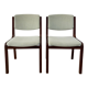 Pair of wooden armchairs and green and ecru fabrics 70s