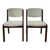 Pair of wooden armchairs and green and ecru fabrics 70s