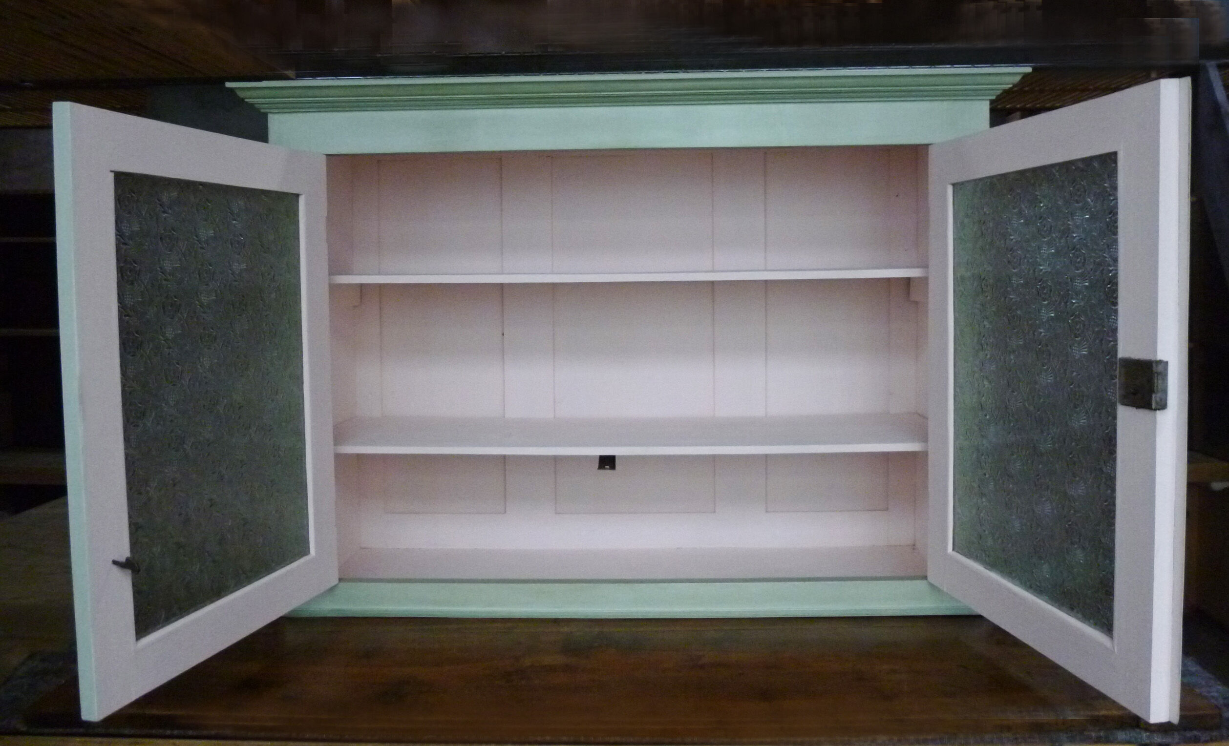 High wooden buffet painted two glass doors