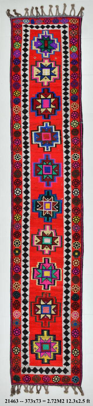 2x12 Colorful Geometric Vintage Runner Rug, 73x373Cm