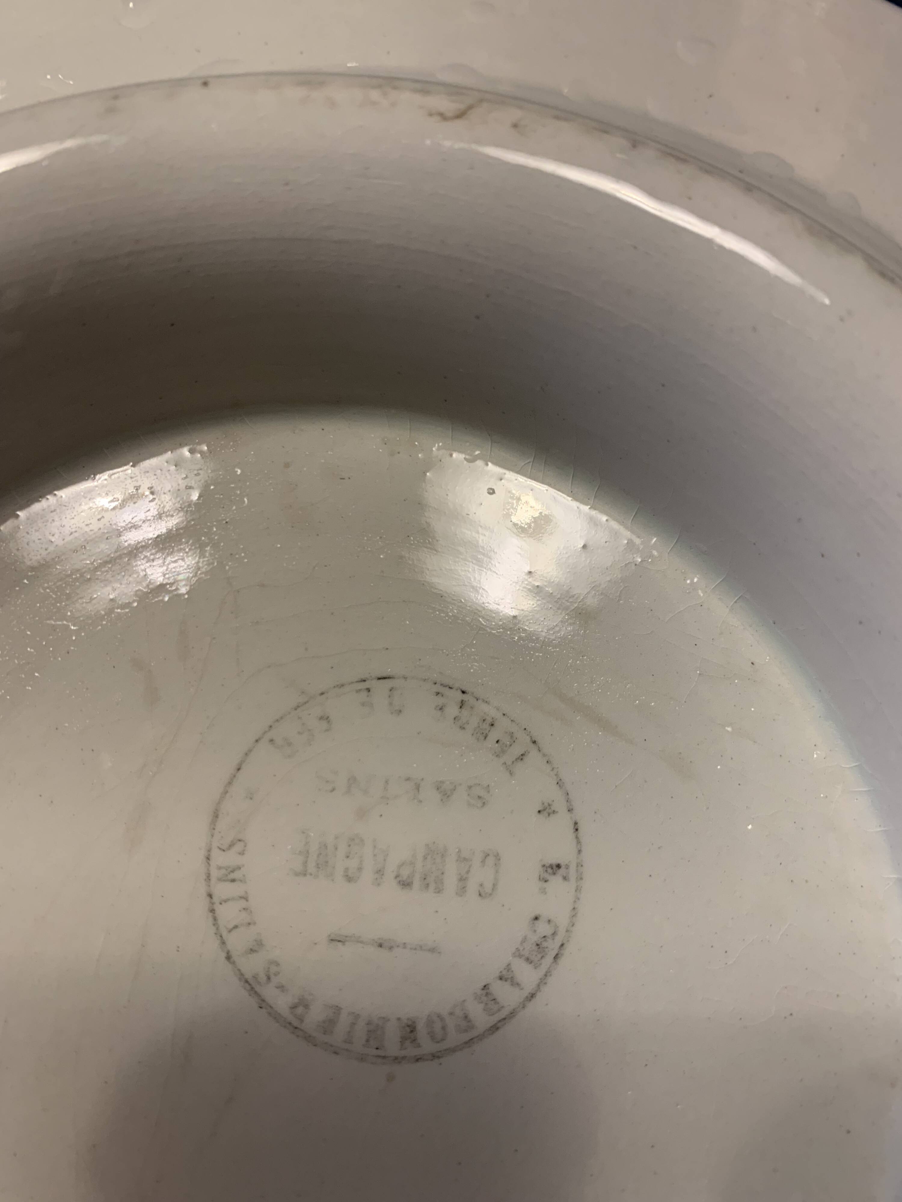 Compotier E. Charbonnier, Salins, Terre de Fer, country model, made in France, flower motif