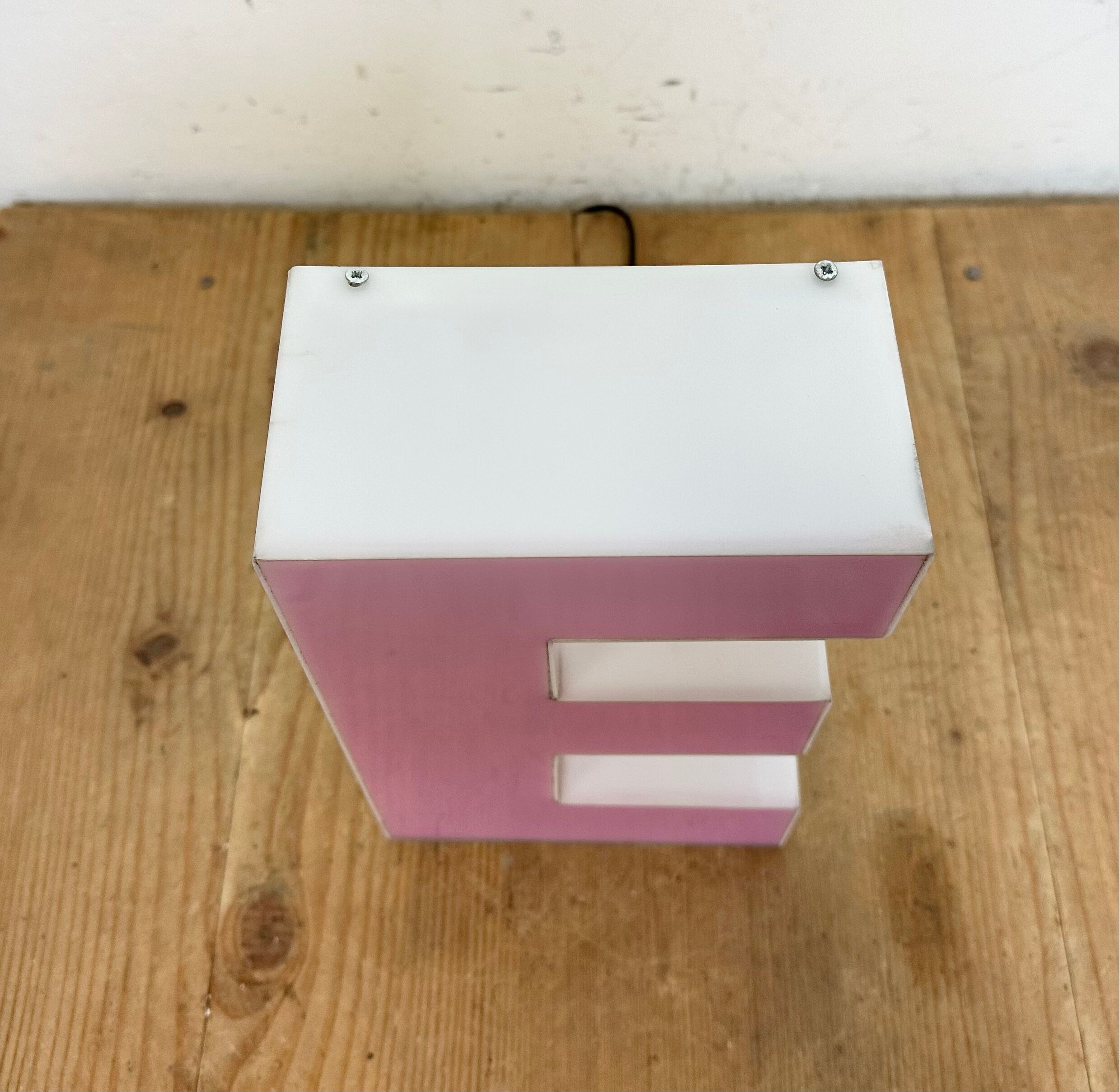 Vintage pink illuminated letter e , 1970s