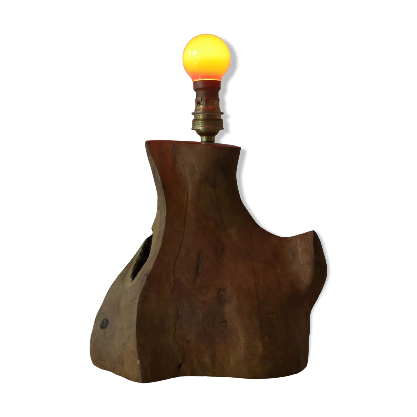 Modernist brutalist lamp free form years 60 olive wood