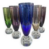Set of 6 vintage coloured glass champagne coupes