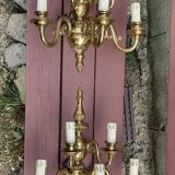Large Pair of Dutch Style 5-Branch Wall Lights in Brass, Gilded Bronze, 19th Century