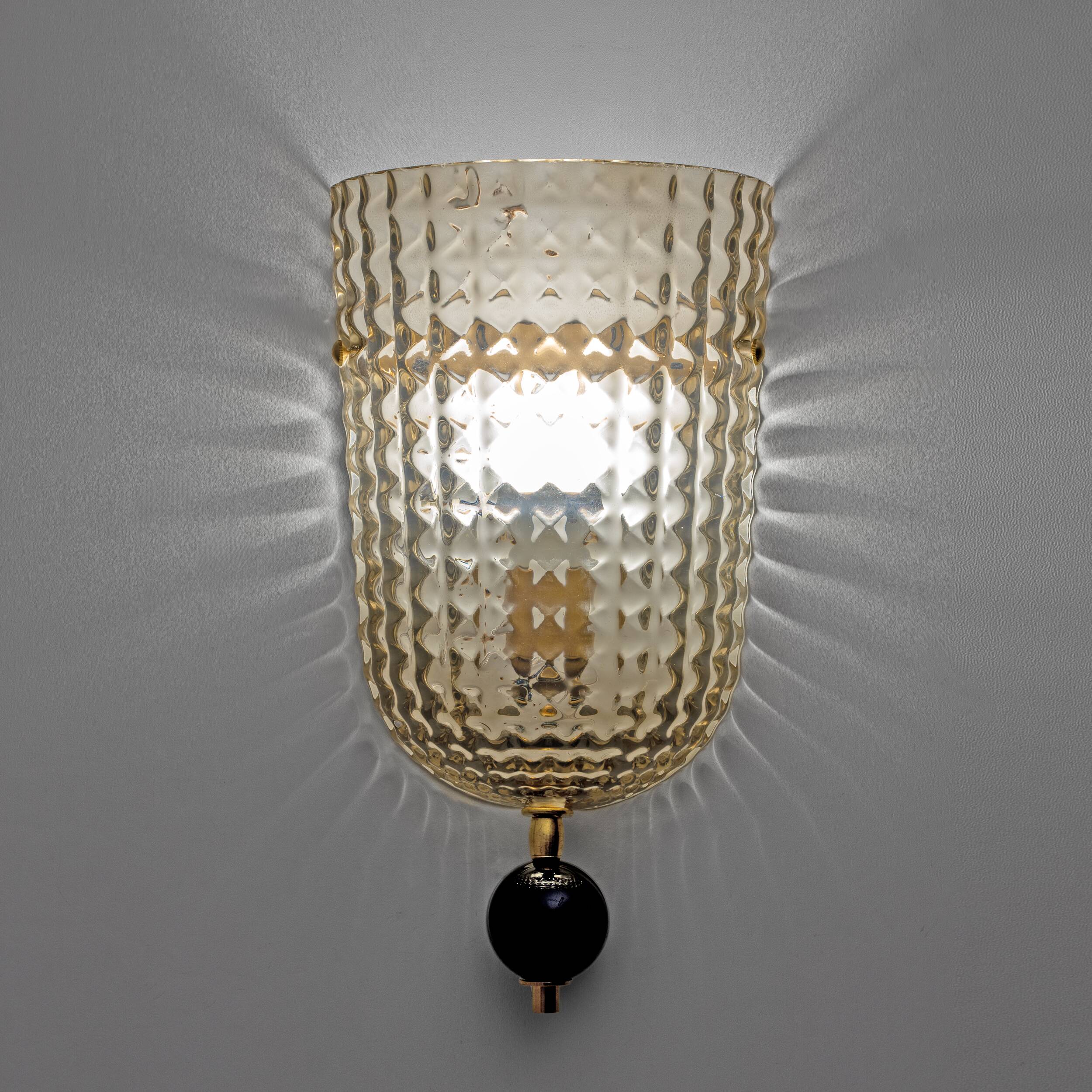 Pair of Art Dèco Style Italian Murano Glass and Brass Sconces