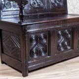 Antique Renaissance Revival Oak Bench, 1890s