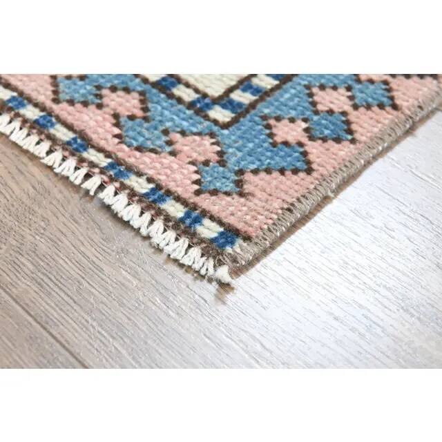 1970s Turkish Oushak Handmade Wool Cotton Pink Blue Area Rug 196x286
