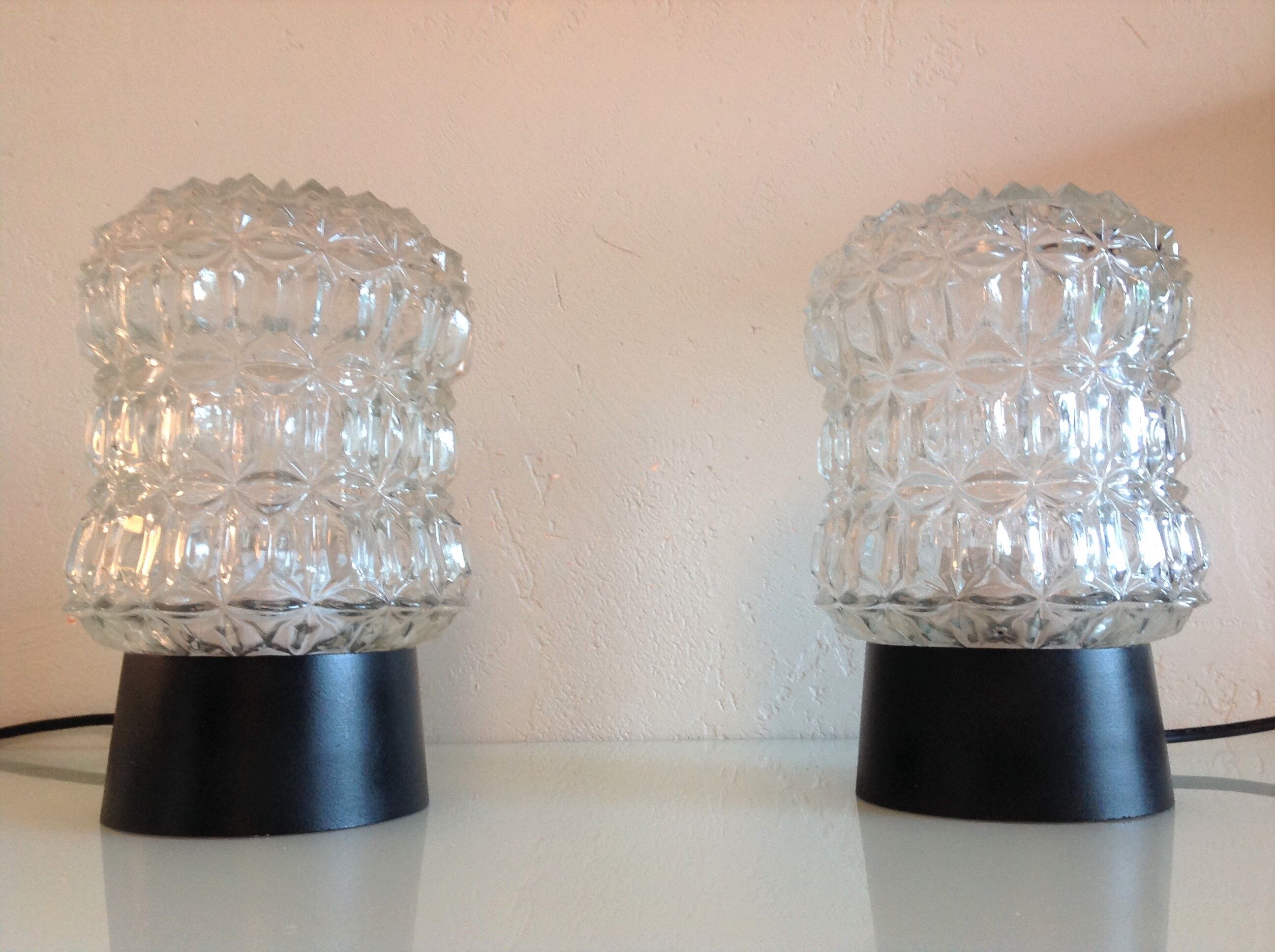 Paire de lampes de chevet en verre structuré / vintage années 60-70