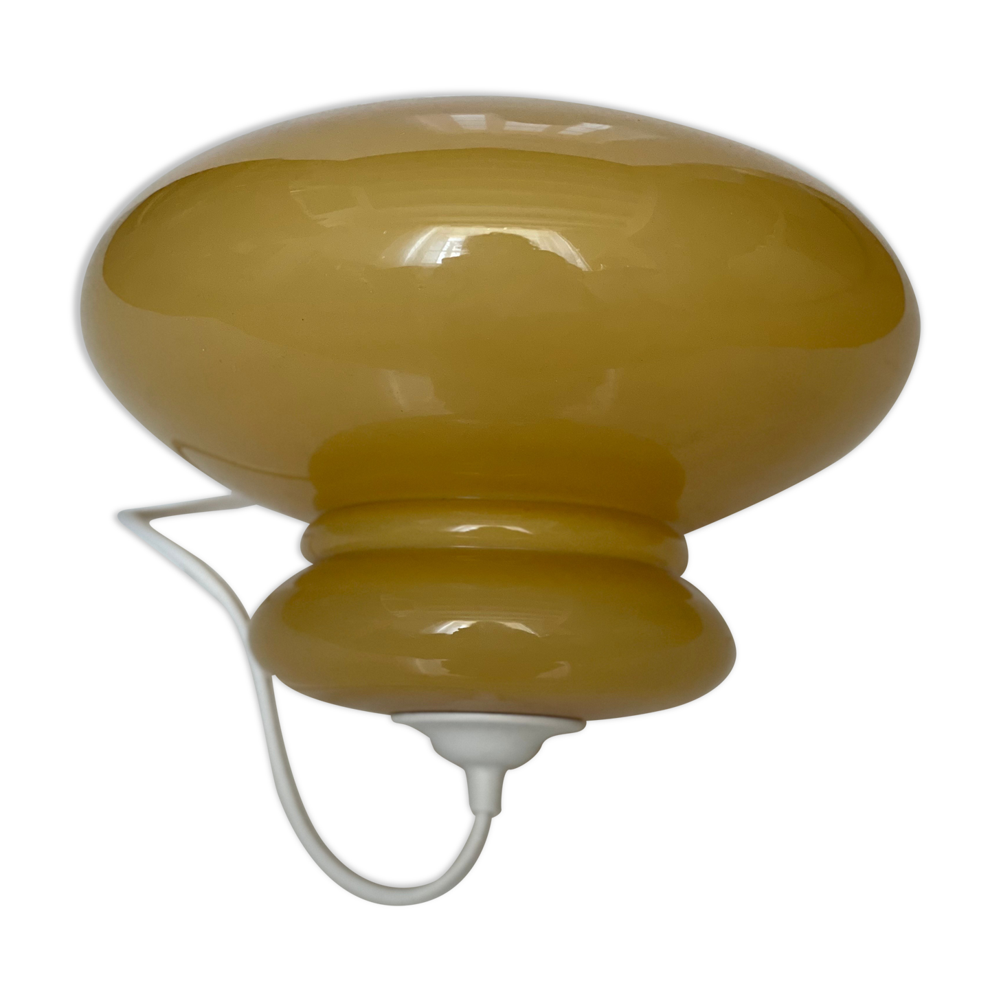 Suspension opaline vintage année 70 jaune moutarde