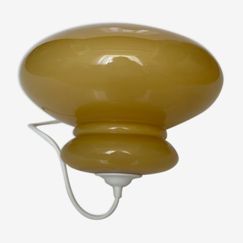 Suspension opaline vintage année 70 jaune moutarde