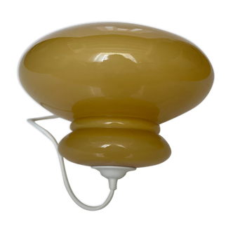 Suspension opaline vintage année 70 jaune moutarde