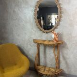Ensemble miroir et console en bambou et rotin