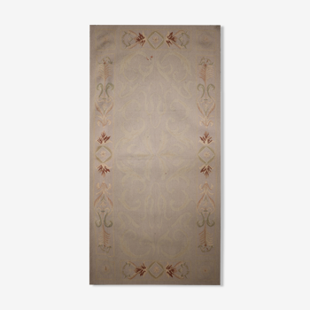 Handmade Beige Wool Needlepoint Tapestry Rug- 69x140cm