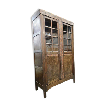 Bibliothèque vitrée vintage en bois foncé