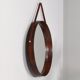 Italian round wall mirror in solid teak leather and brass 1950 68x53cm