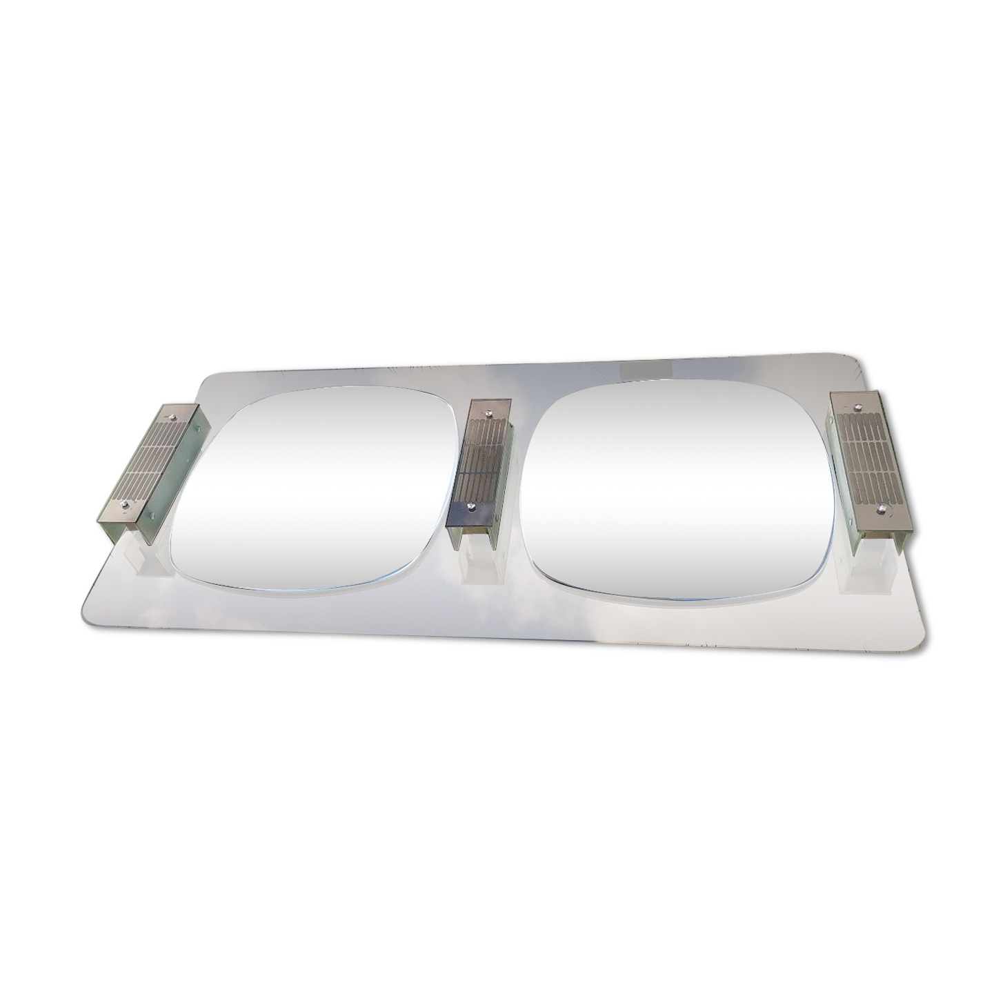 Large double mirrors 3 sconces brown smoked glass fontana arte style 1960 70