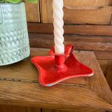 Red enamelled sheet metal candle holder
