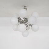 Mid-century "Sputnik" metal pendant light with 13 glass globes, 1970's