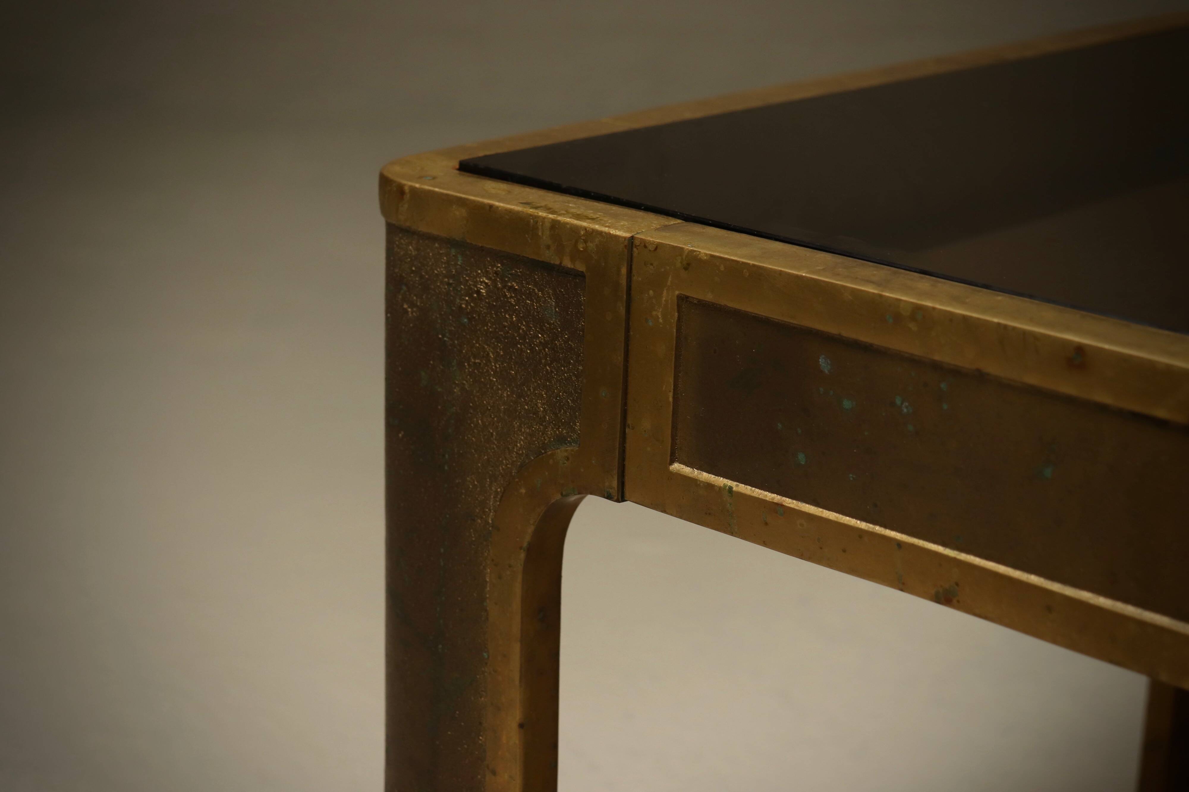 Brutalist Solid Cast Bronze Side Table by Peter Van Heeck Belgium 1970s