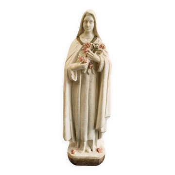 Statuette of Saint Thérèse of Lisieux | bouquet of roses and crucifix H 31 cm