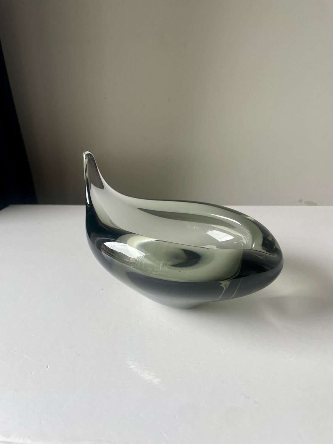 Sculptural Asymmetrical Holmegaard bowl by Per Lutken   Denmark  signed 1957
