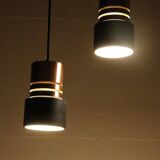 Set of 2 space age pendant lamps / Mid-century Danish modern design / Aluminum / Copper / 1960s / 1970s