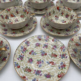 Set of 8 Limoges porcelain coffee cups from France with floral and gold pattern