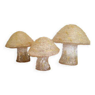 Trio of resin mushroom lamps