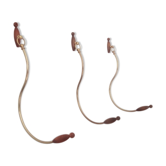 Porte manteau crochet laiton massif doré bois d'olivier années 60/70