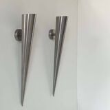 Pair of vintage XL wall lights, brushed curved metal, France 1980