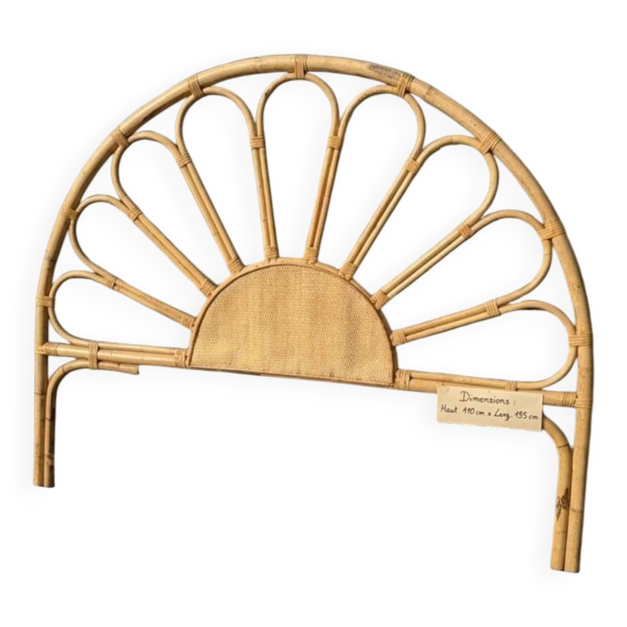 Vintage rattan and wicker headboard "Soleil" – 155 cm
