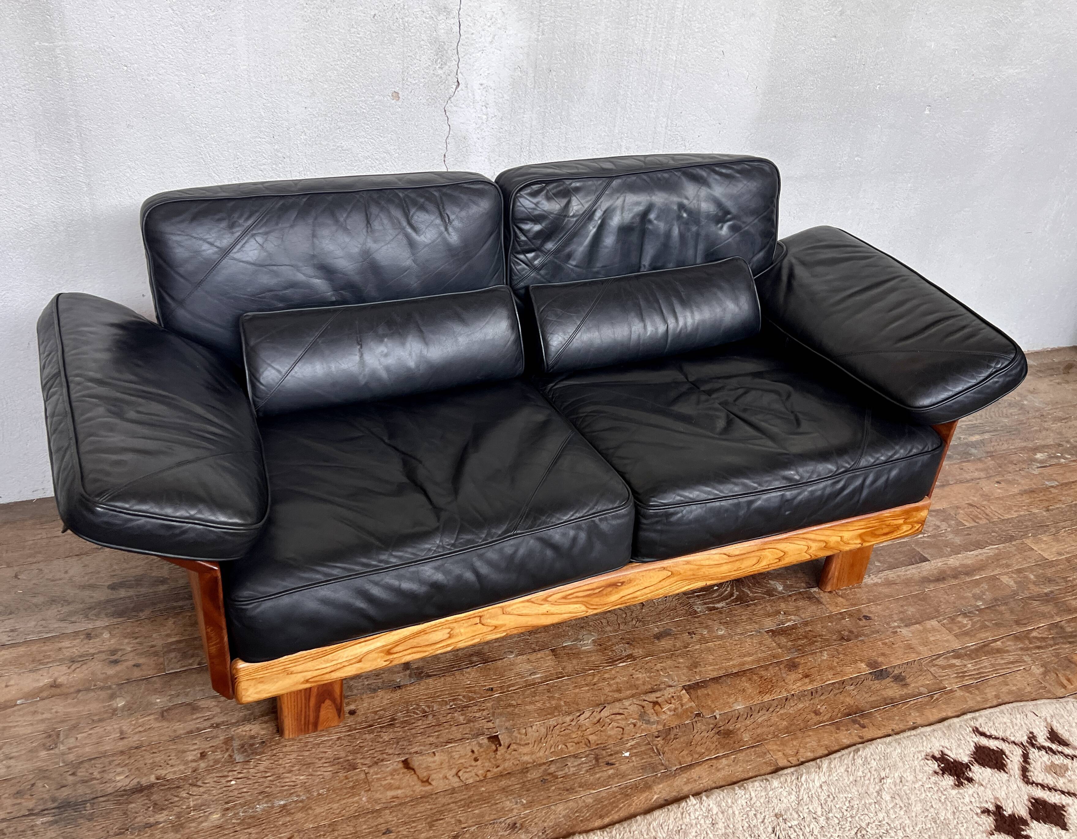 Canape seltz elm and leather design 1960
