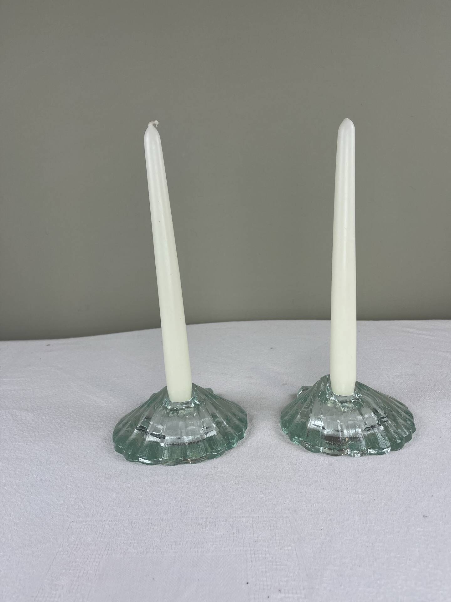 Pair of scallop shell candlesticks
