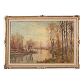 Grand Tableau De Paysage Signé A. Corradi Du 20ème Siècle