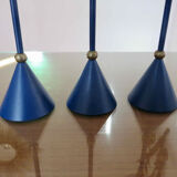 3 modernist Scandinavian candlesticks in blue lacquered metal and brass 60s 70s