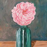 Painting Peony with a green vase