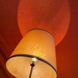 Vintage floor lamp 1960 black tripod base round varnished wooden shelf