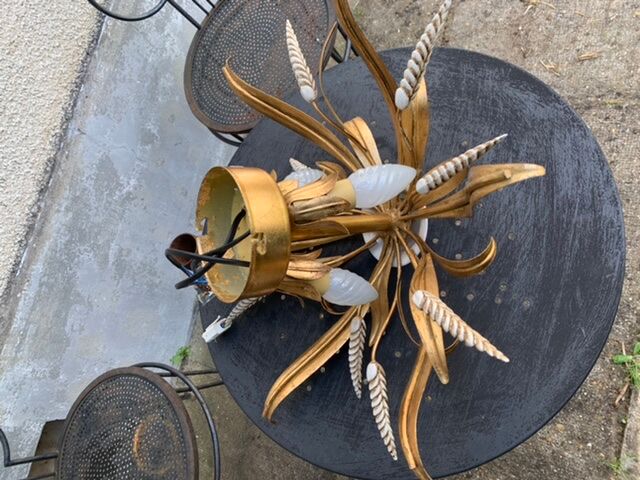 Ceiling light foliage and vintage gilded metal plant