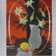 Yves ganne: lilies on an orange background, original signed lithograph