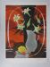 Yves ganne: lilies on an orange background, original signed lithograph